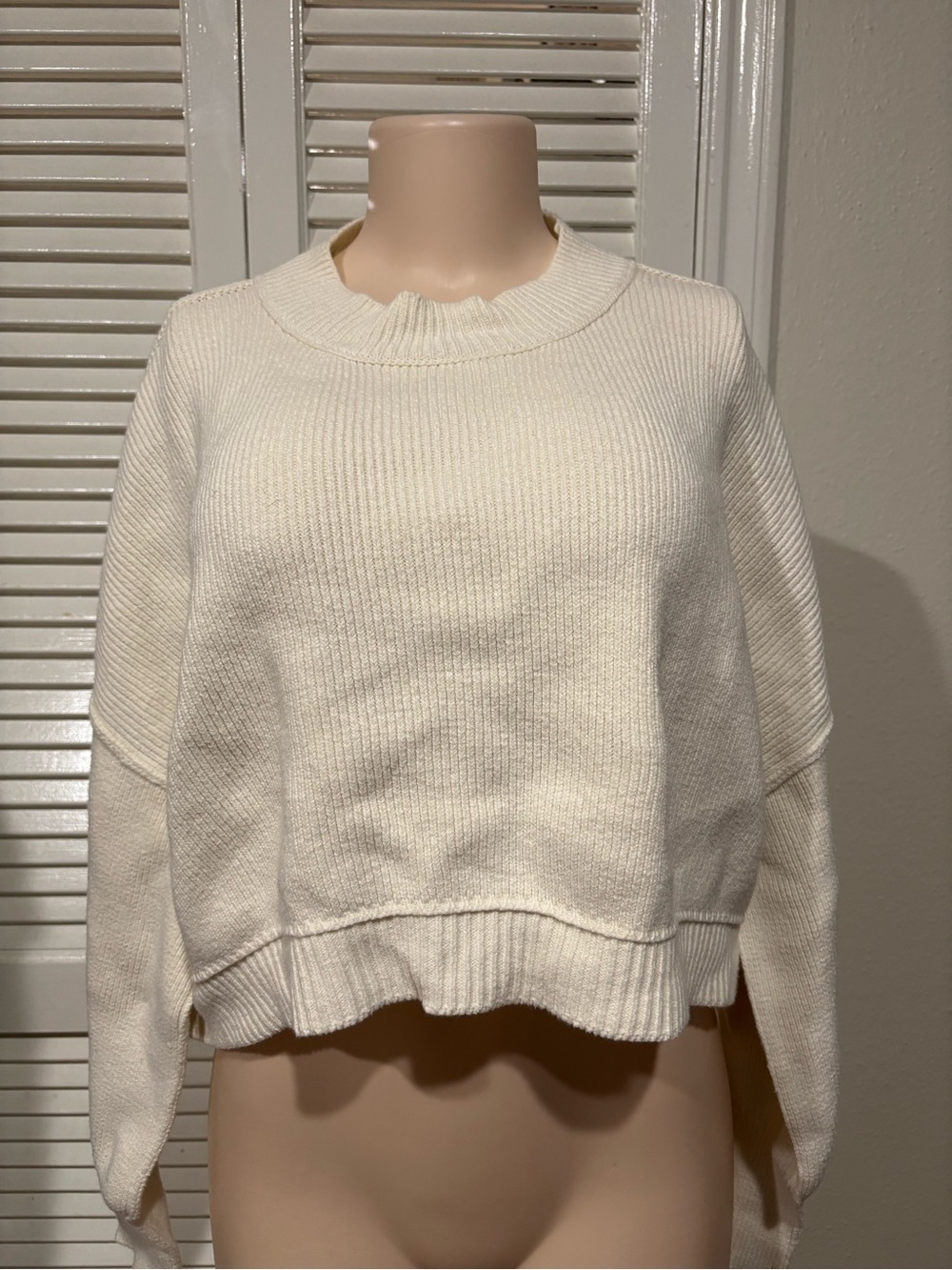 Free People Ivory Cropped Crewneck Sweater